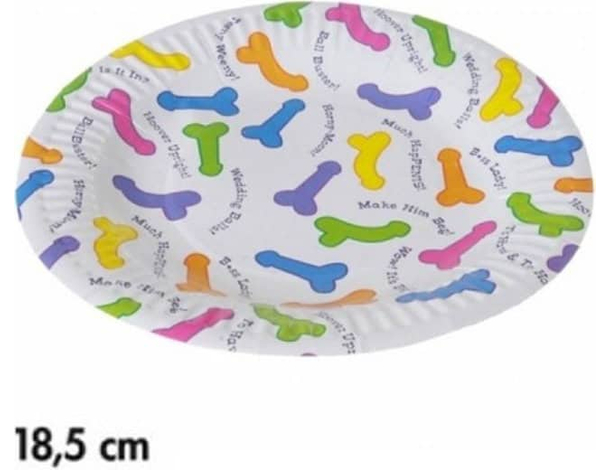 Set 18 Piatti Tondi in Carta con Stampa Pisello Pene Addio al Nubilato Party...