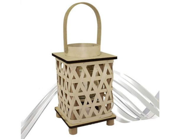 Lanterna Porta Candela in Legno Rattan Portatile Matrimonio Lampada 22x14 cm
