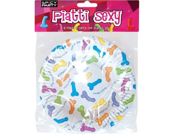 Set 18 Piatti Tondi in Carta con Stampa Pisello Pene Addio al Nubilato Party...