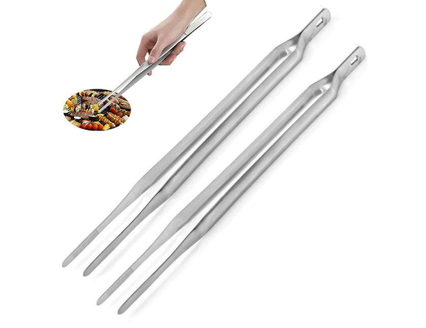 2x Pinza da Cucina in Acciaio per Alimenti Multiuso Carne Pesce Fritture 32cm
