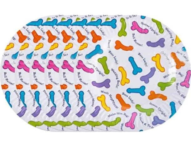 Set 18 Piatti Tondi in Carta con Stampa Pisello Pene Addio al Nubilato Party...