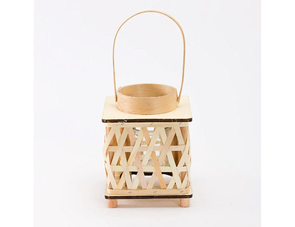 Lanterna Porta Candela in Legno Rattan Portatile Matrimonio Lampada 22x14 cm...