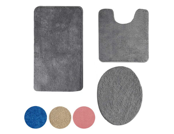 Tappetino da Bagno 3 Pezzi Antiscivolo Tappeto Copriwater Morbido Set...