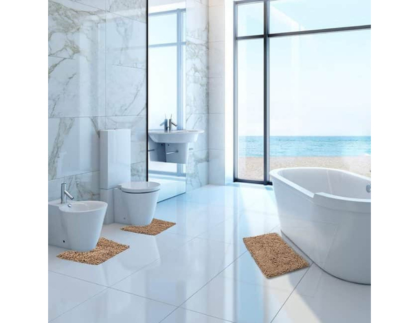 Tappetino da Bagno 3 Pezzi Antiscivolo Tappeto Copriwater Morbido Set...