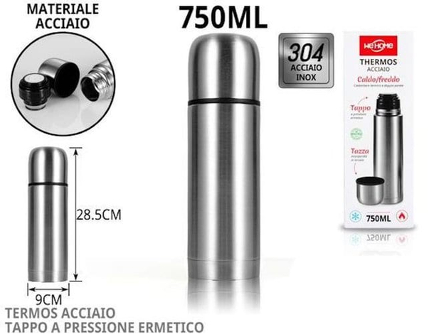 Thermos Termico Termos Portatile Tappo a Scatto in Acciaio Inox Varie Misure...