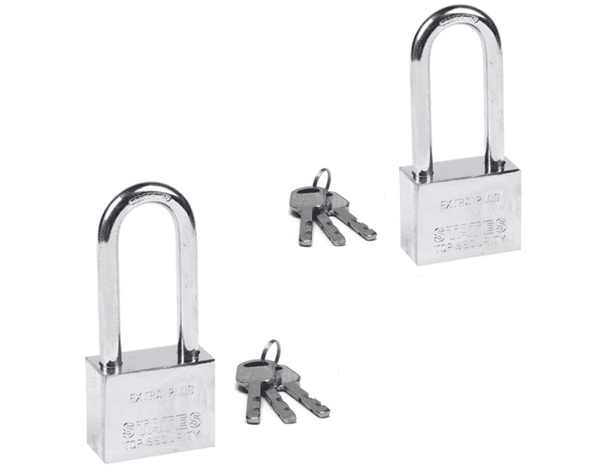 2x Lucchetto ad Arco Alto Chiavi Antiscasso Corazzato Catenaccio Acciaio 9x4 cm