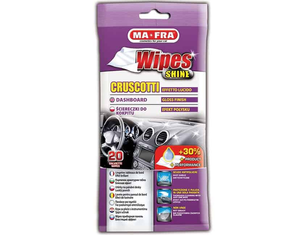 20 Salviette Lava Pulisci Cruscotti Effetto Lucido Auto Wipes Clean Shine