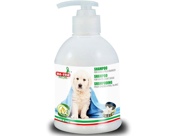 MAFRA Shampoo pulizia cura cane cani pelo bianco elimina giallastro Pet Line