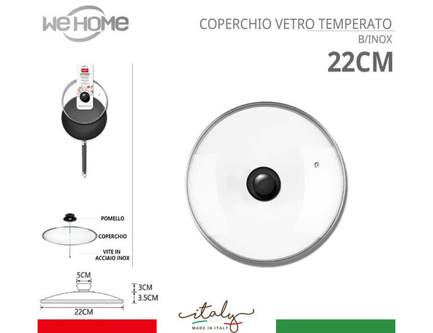 Coperchio in Vetro Temperato con Foro per Vapore Pentole Padelle Varie Misure...
