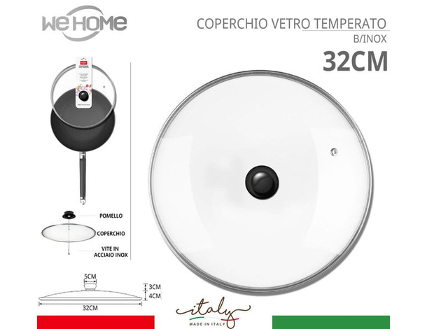 Coperchio in Vetro Temperato con Foro per Vapore Pentole Padelle Varie Misure...