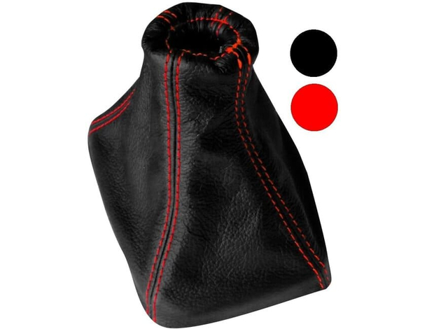 Cuffia in Pelle per Leva Cambio Auto Nera Cuciture Rosse Microfibra Estetica...