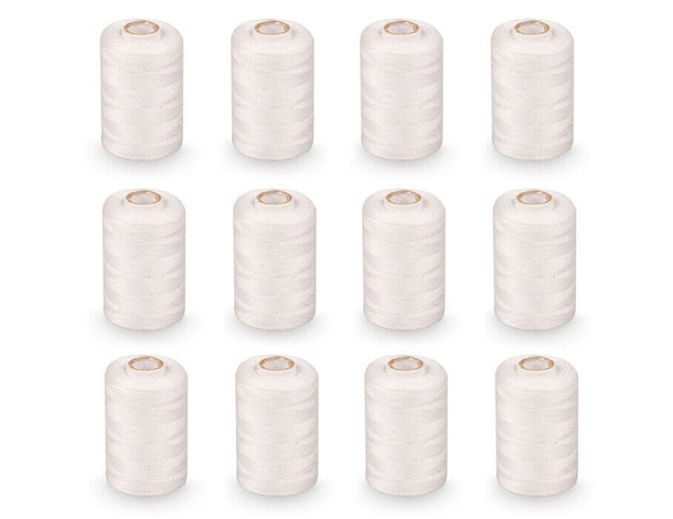 12x Filo da Cucire Bianco Filato per Macchina 100% Poliestere Resistente Cucito