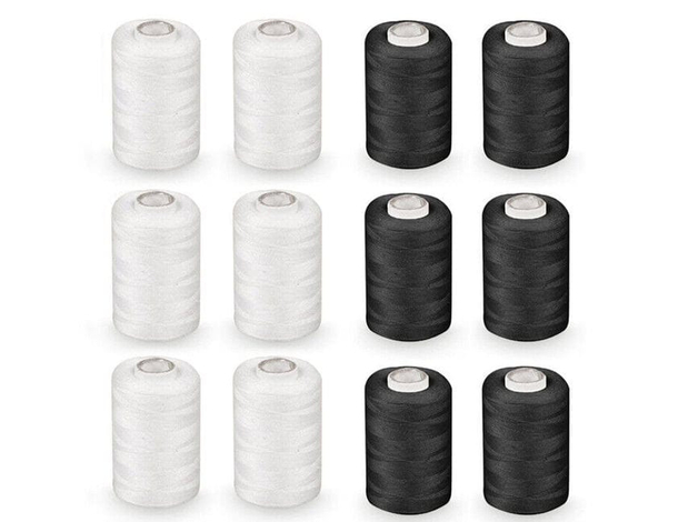 12x Filo da Cucire Nero e Bianco Filato per Macchina 100% Poliestere Resistente