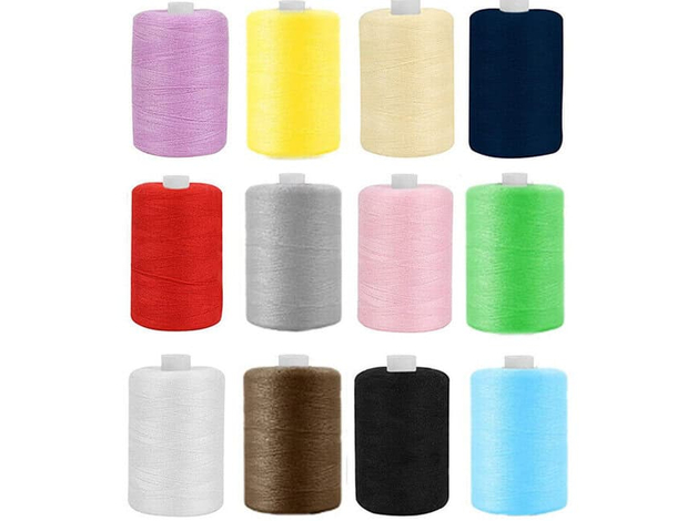 12x Filo da Cucire Filato per Macchina 100% Poliestere Resistente Vari Colori