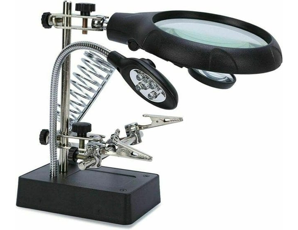 Lente d'Ingrandimento Lampada 5 LED da Tavolo Pinze Luce Saldatore Terza Mano