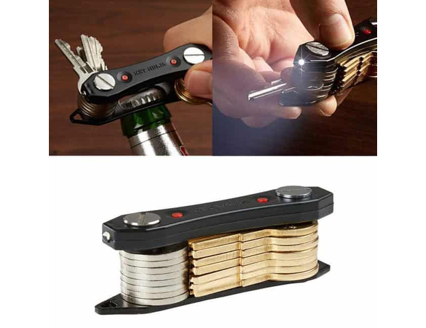 Portachiavi Multifunzione Organizzatore Luce LED Apribottiglie con Batteria