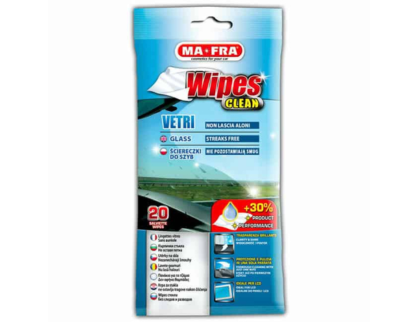 MA-FRA WIPES 20 Salviette lava pulisci vetri auto Wipes Clean Panni Monouso