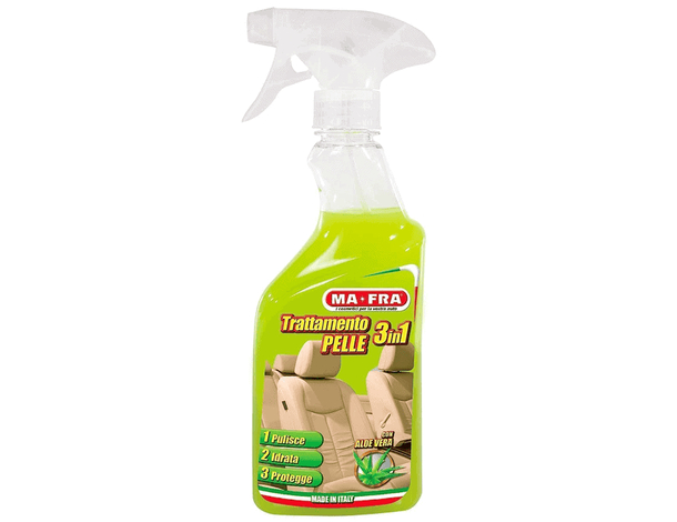 Trattamento 3in1 per Pelle Spray Lucida Rinnova Deterge Protegge Interni Auto