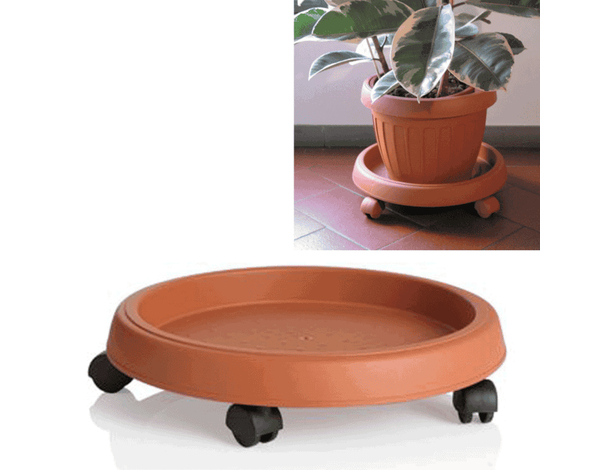 Sottovaso Tondo con Ruote in Plastica Terracotta Fioriera Giardino da Esterno...