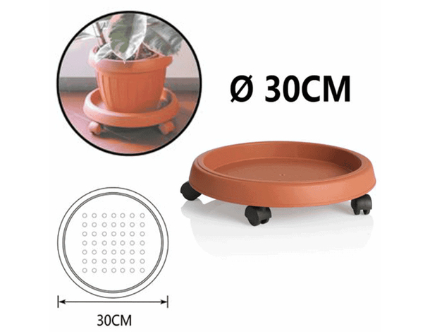 Sottovaso Tondo con Ruote in Plastica Terracotta Fioriera Giardino da Esterno...