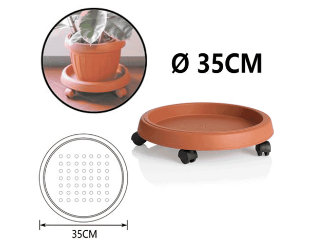 Sottovaso Tondo con Ruote in Plastica Terracotta Fioriera Giardino da Esterno...