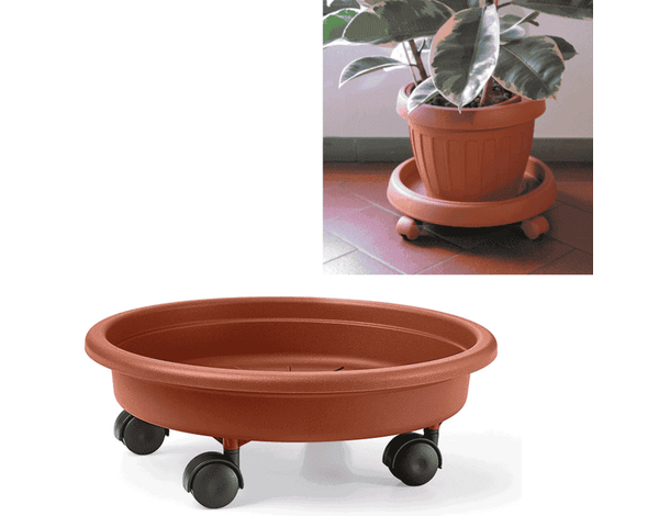 Sottovaso con Ruote Plastica Simil Terracotta Plastica Fioriera Vari Diametri...