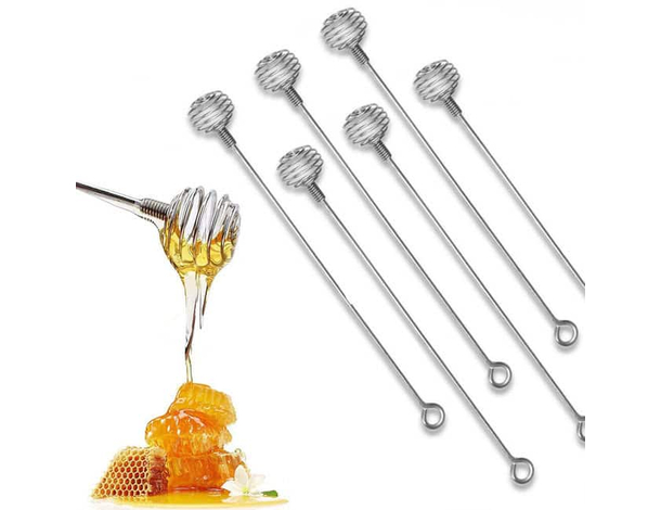 6x Cucchiaio per Miele Bastone Dosamiele Spargimiele da Cucina in Acciaio Inox