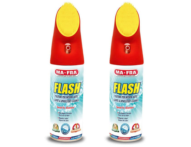 2x Pulisci Sedili FLASH Tessuti Auto Interni Schiuma Secca Tappezzeria 400ml