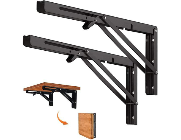Coppia di Supporti Angolari Staffe Reggi Mensola Nero Richiudibili 400x200mm