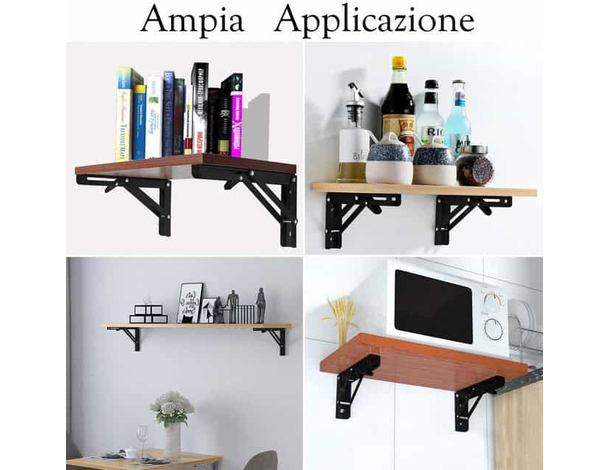 Coppia di Supporti Angolari Staffe Reggi Mensola Nero Richiudibili 400x200mm...