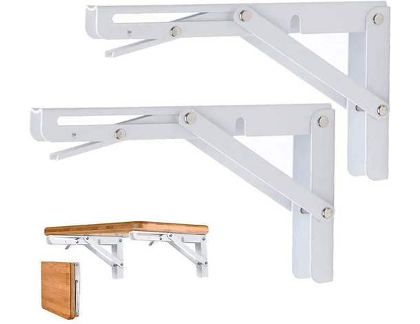 Coppia di Staffe Angolari Supporti Reggi Mensola Richiudibili 400x200mm Bianche
