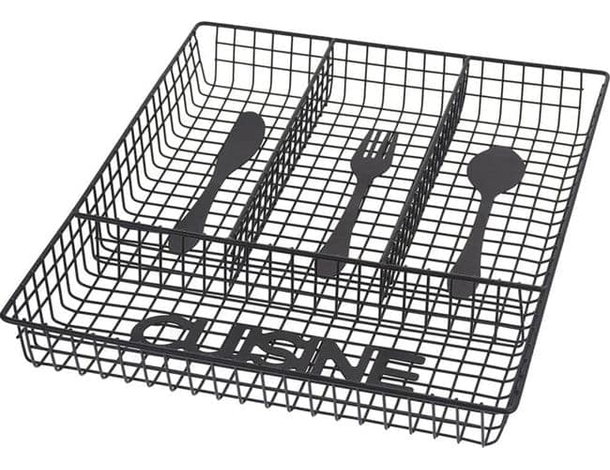 Portaposate in Metallo da Cassetto Cucina Organizer 4 Scomparti 26x32cm Nero