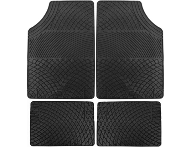 Set 4 Tappeti Per Auto In gomma Tappetini Universali Antiscivolo Sagomabili Neri