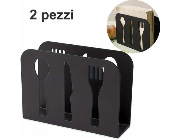 2x Bar Organizer Porta Tovaglioli da Tavolo Nero Metallo Supporto 10x13 cm