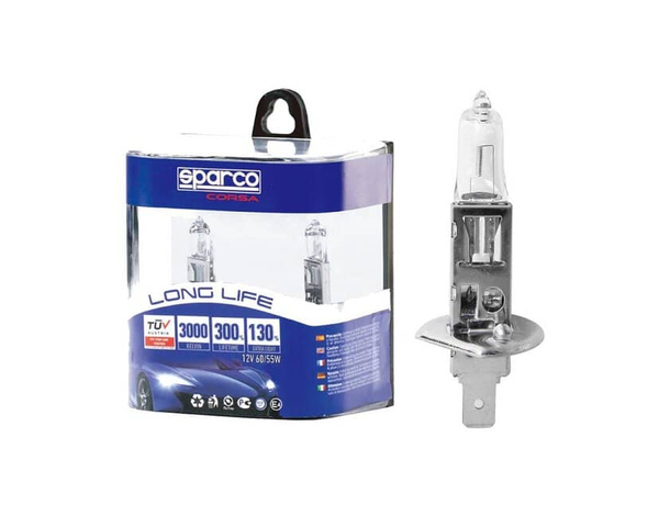 Lampadine Auto H1 Long Life Sparco 12V 55W Omologate 3000K Luce Bianca Auto