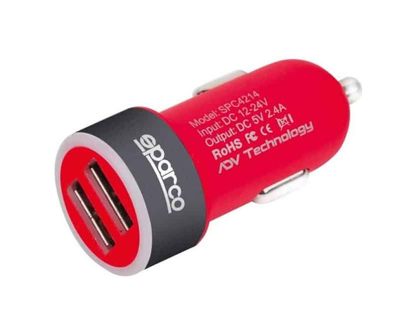 Caricabatterie USB 12V/24 Presa Accendisigari Rosso Doppia Porta Auto Furgone