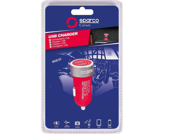 Caricabatterie USB 12V/24 Presa Accendisigari Rosso Doppia Porta Auto Furgone...