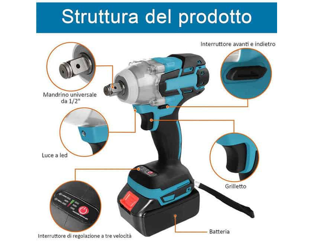 Kit 3 in 1 Trapano tassellatore + Avvitatore Impulsi + Smerigliatrice...