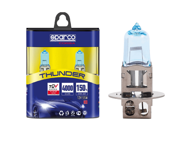 Lampadine auto H3 Thunder Sparco 12V 55W omologate 4000K Luce bianca vetro blu