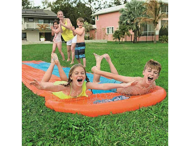 Acqua Scivolo Ferroviario con 2 Corsie Bambini 488cm Gioco Esterno Giardino...