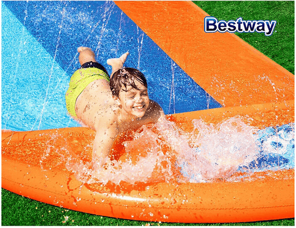 Acqua Scivolo Ferroviario con 3 Corsie per Bambini 488cm Gioco Esterno...