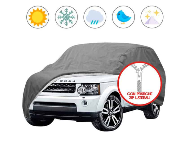 Telo Copri Auto L Felpato con Zip PVC Anti Pioggia Sole 480x195x155 cm SUV JEEP