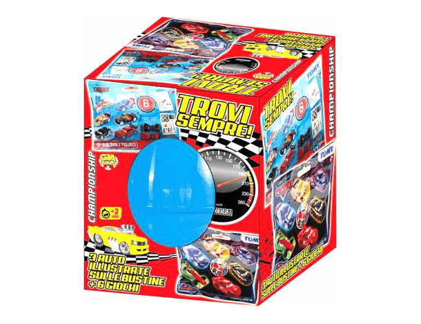 Uovo di Pasqua Auto in Plastica Trovi Sempre 3 Auto + 6 Giochi Bambino Bimbo