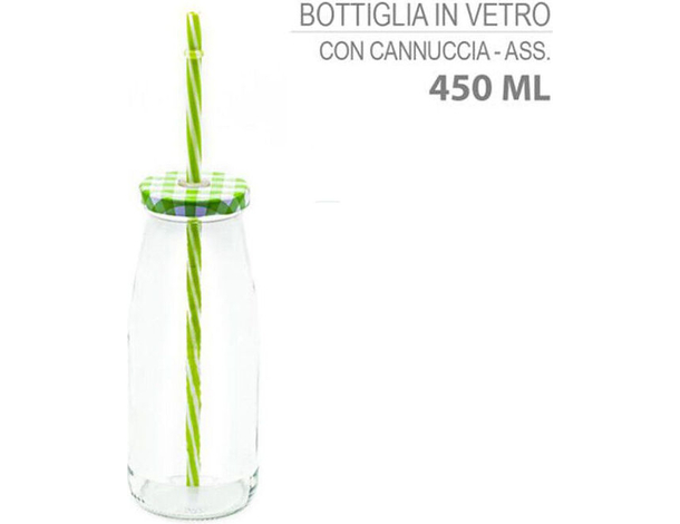 4x Bicchiere Barattolo Tappo con Foro e Cannuccia 450 ml per Bibite Cocktail...