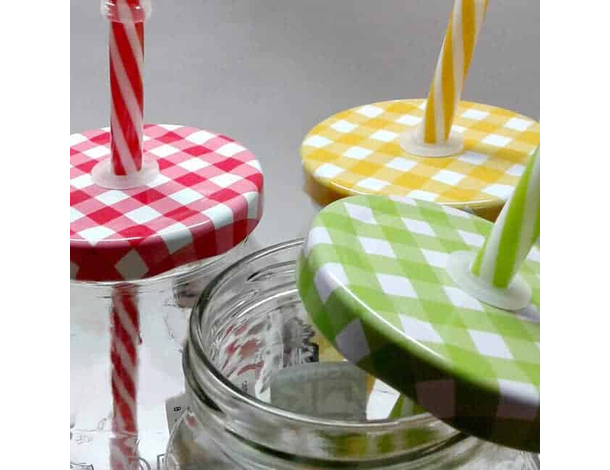 4x Bicchiere Barattolo Tappo con Foro e Cannuccia 450 ml per Bibite Cocktail...