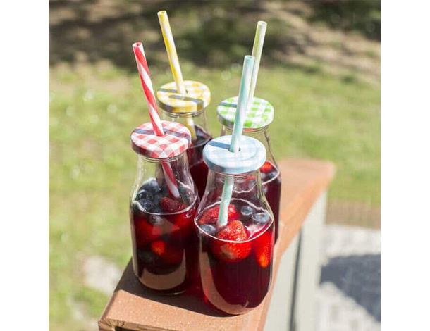 4x Bicchiere Barattolo Tappo con Foro e Cannuccia 450 ml per Bibite Cocktail...