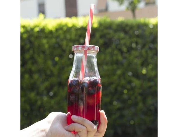 4x Bicchiere Barattolo Tappo con Foro e Cannuccia 450 ml per Bibite Cocktail...