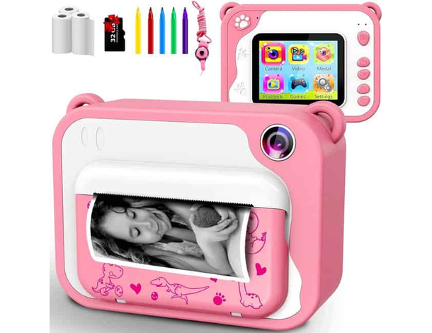 Fotocamera Digitale Bambini Macchina Fotografica Stampa Istantanea 32Gb Rosa