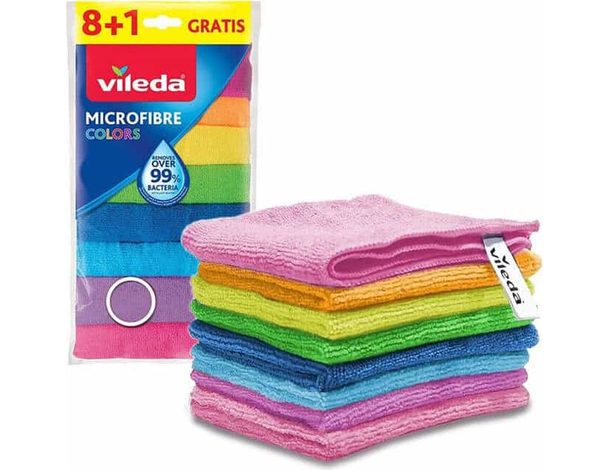 9 Panni Vileda Microfibra Colors Lavabili in Lavatrice Riutilizzabili 30x30 cm