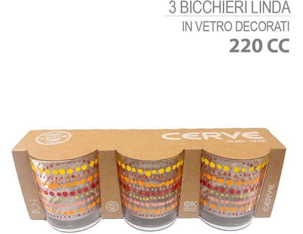 Set 6 Bicchieri in Vetro da 220 cc Bicchiere Colorati per Acqua Vino Bar Casa...